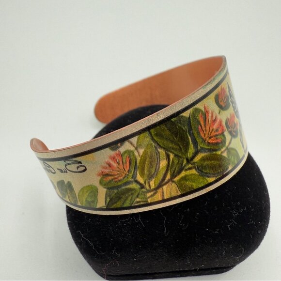 Sue Coleman Artisan Copper Cuff Bracelet with Hummingbird Floral Design Vintage - Picture 11 of 13